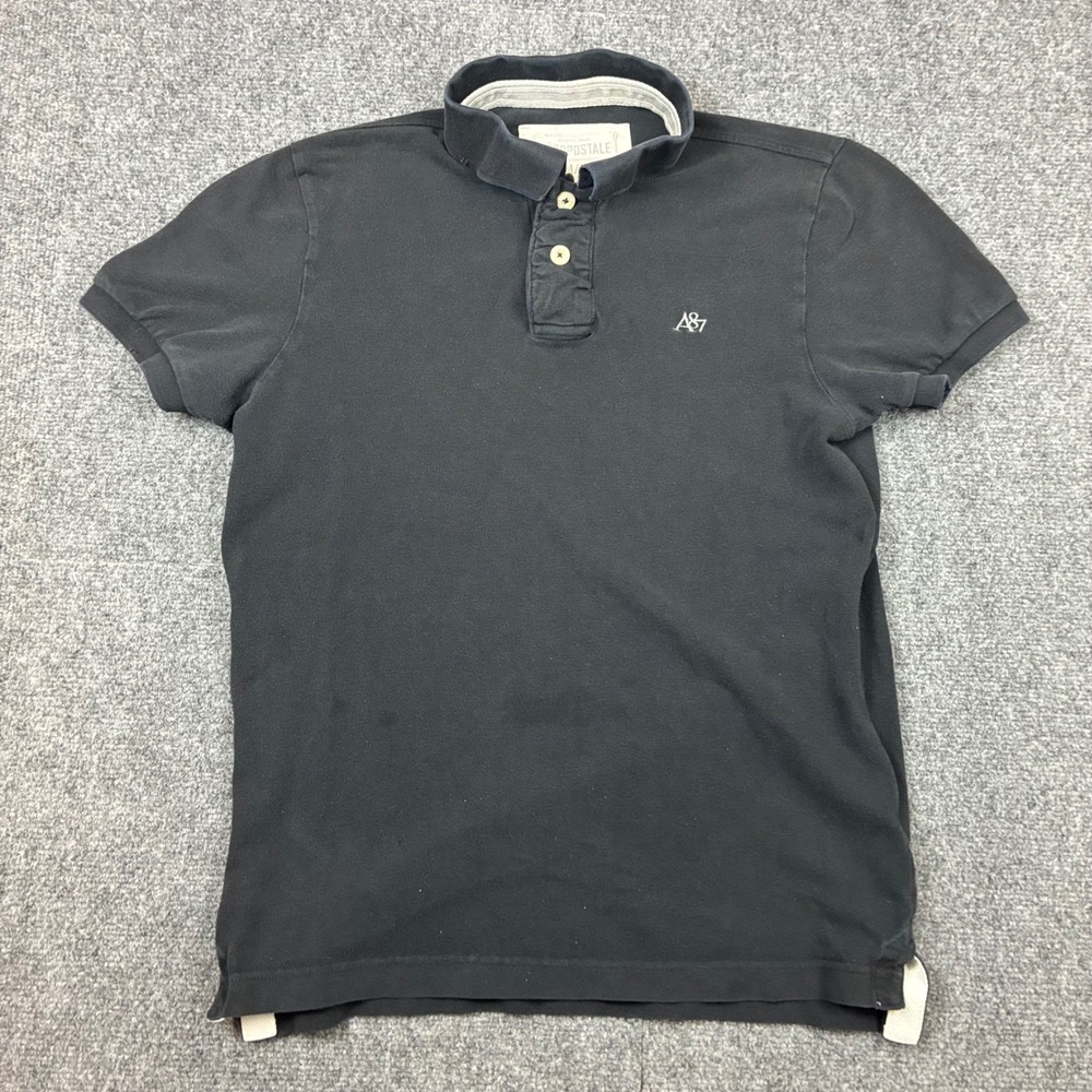 Aeropostale Mens Size Medium Black Short Sleeve A87 Logo Pique Polo Shirt